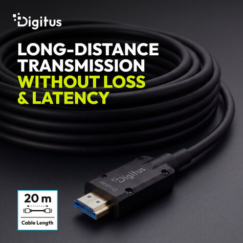 DIGITUS Gepantserde HDMI AOC-verbindingskabel, type A M/M, 20 m, Ultra HD, 8K@60 Hz, goud, bw