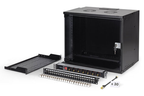 DIGITUS DIGITUS 19" netwerkset, 9U wandbehuizing en accessoires, zwart SOHO Pro-versie, niet gemonteerd