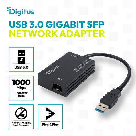 DIGITUS USB3.0 Gigabit SFP-netwerkadapter Extra SFP-module vereist