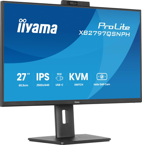 Iiyama 27iWIDE LCD 2560 x 1440 QHD IPS panel LED Bl. Built-in 5 MP WindowsHello Webcam & Microphone