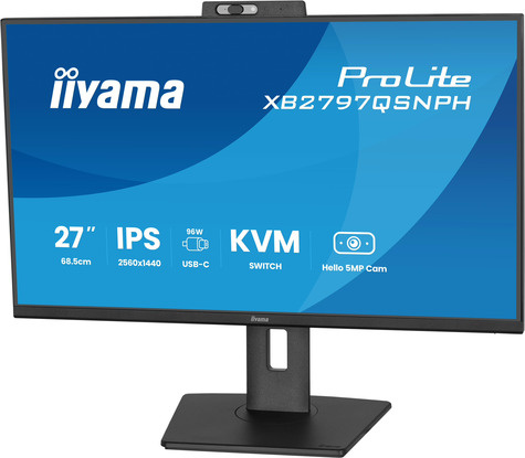 Iiyama 27iWIDE LCD 2560 x 1440 QHD IPS panel LED Bl. Built-in 5 MP WindowsHello Webcam & Microphone