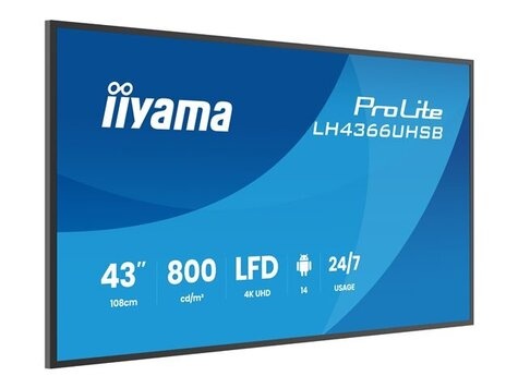 Iiyama 43iWIDE LCD 3840 x 2160 4K UHD VA panel IP5X (Front) Fan-less SpeakersHDMI(2x) USB-C(DP-Alt 15 Watt)
