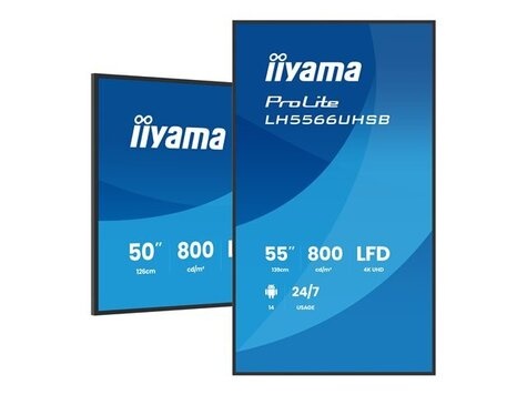 Iiyama 55iWIDE LCD 3840 x 2160 4K UHD VA panel IP5X (Front) Fan-less SpeakersHDMI(2x) USB-C(DP-Alt 15 Watt) USB 2x v2.0 800 cd/m 5000:1 StaticContrast 6.5 ms Landscape