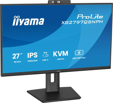 Iiyama 27iWIDE LCD 2560 x 1440 QHD IPS panel LED Bl. Built-in 5 MP WindowsHello Webcam & Microphone
