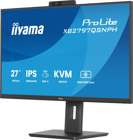Iiyama 27iWIDE LCD 2560 x 1440 QHD IPS panel LED Bl. Built-in 5 MP WindowsHello Webcam & Microphone