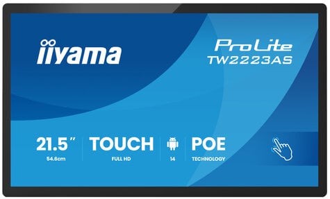 Iiyama 21.5i LCD Panel-PC with Android and PoE Projective Capacitive BezelFree 10-Points Touch Screen 1920 x 1080 IPS panel Flat Bezel Free GlassFront Speakers USB-C V