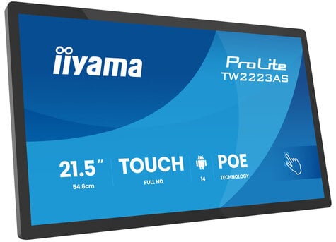 Iiyama 21.5i LCD Panel-PC with Android and PoE Projective Capacitive BezelFree 10-Points Touch Screen 1920 x 1080 IPS panel Flat Bezel Free GlassFront Speakers USB-C V