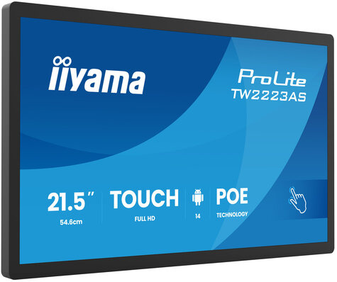 Iiyama 21.5i LCD Panel-PC with Android and PoE Projective Capacitive BezelFree 10-Points Touch Screen 1920 x 1080 IPS panel Flat Bezel Free GlassFront Speakers USB-C V