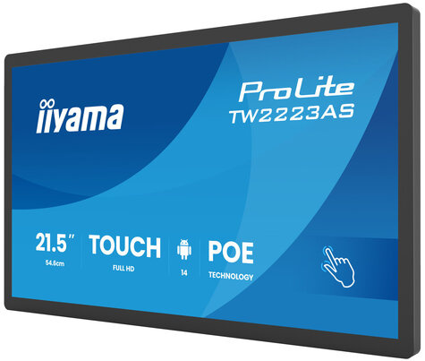 Iiyama 21.5i LCD Panel-PC with Android and PoE Projective Capacitive BezelFree 10-Points Touch Screen 1920 x 1080 IPS panel Flat Bezel Free GlassFront Speakers USB-C V