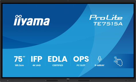Iiyama 75iWIDE IFP 40-Points Bonded DeepContrast IR?? Screen 3840 x 2160 4KUHD VA panel LED Bl. Google EDLA Certified Full Metal Housing Fan-less