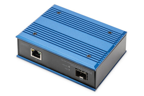 DIGITUS DIGITUS Industrieel. Gigabit Ethernet PoE+ mediaconverter SFP open sleuf, zonder SFP-module, PSE, 802.3at