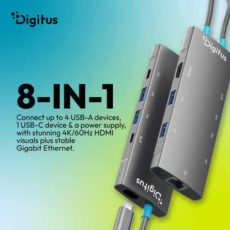 DIGITUS USB-C Docking Station, 8-Port, HDMI, USB, RJ45, PD