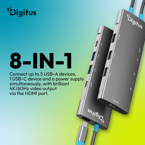 DIGITUS USB-C Docking Station, 8-Port, HDMI, USB, PD