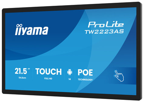 Iiyama 21.5i LCD Panel-PC with Android and PoE Projective Capacitive BezelFree 10-Points Touch Screen 1920 x 1080 IPS panel Flat Bezel Free GlassFront Speakers USB-C V