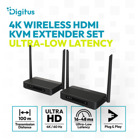 DIGITUS Draadloze HDMI Extender KVM Set tot 100m 4K/60Hz