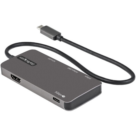 STARTECH USB C Multiport Adapter - USB-C naar 4K HDMI, 100W Power Delivery Pass-through, SD/MicroSD Slot, 3-Port USB 3.0 Hub