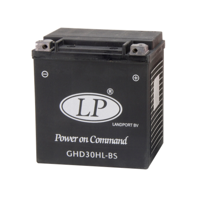 Landport (LP) Harley accu HVTG30H-3 (MH GHD30H-3) 12 volt 30,0 ah met de + rechts voor