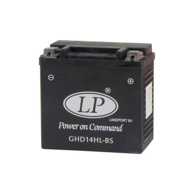 Landport (LP) Harley accu HVTG14H-3 (MH GHD14H-3) 12 volt 14,0 ah met de + rechts voor