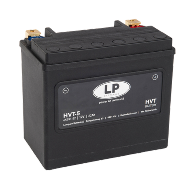 Landport (LP) HVT-5 Harley accu AGM 12 volt 22 ah (MH HVT-5) met de + links voor