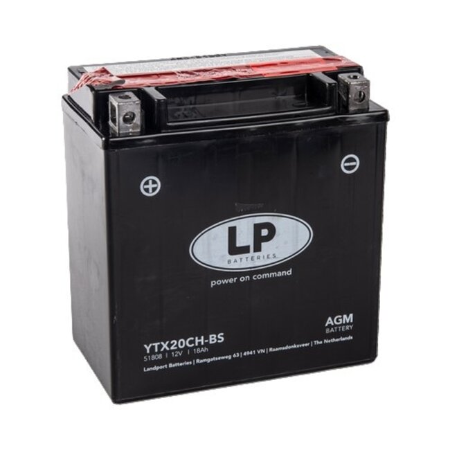 Landport (LP) LTX20CH-BS 12 volt 18,0 ah AGM motor accu (51808 - YTX20CH-BS)