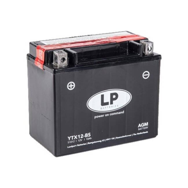 Landport (LP) LTX12-BS 12 volt 10,0 ah AGM motor accu (51012 - YTX12-BS)