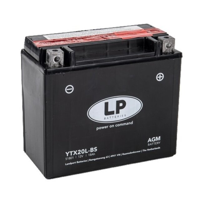 LP YTX20L-BS 12 volt 18,0 ah AGM motor accu (51801- MA LTX20L-BS)