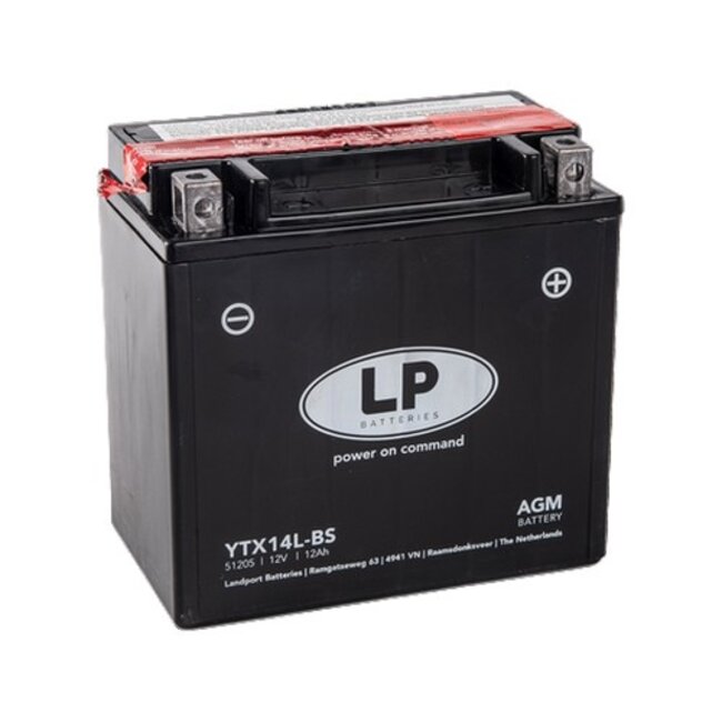 LP YTX14L-BS 12 volt 12,0 ah AGM motor accu (51205- MA LTX14L-BS)