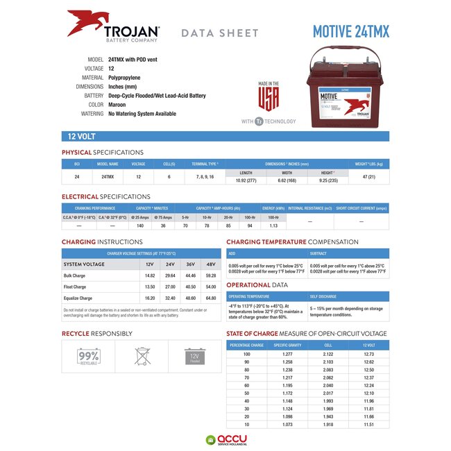 Trojan 24TMX Deep-Cycle accu 12 volt 85 ah