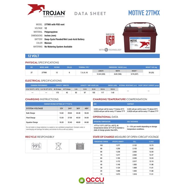 Trojan 27TMX Deep-Cycle accu 12 volt 105 ah