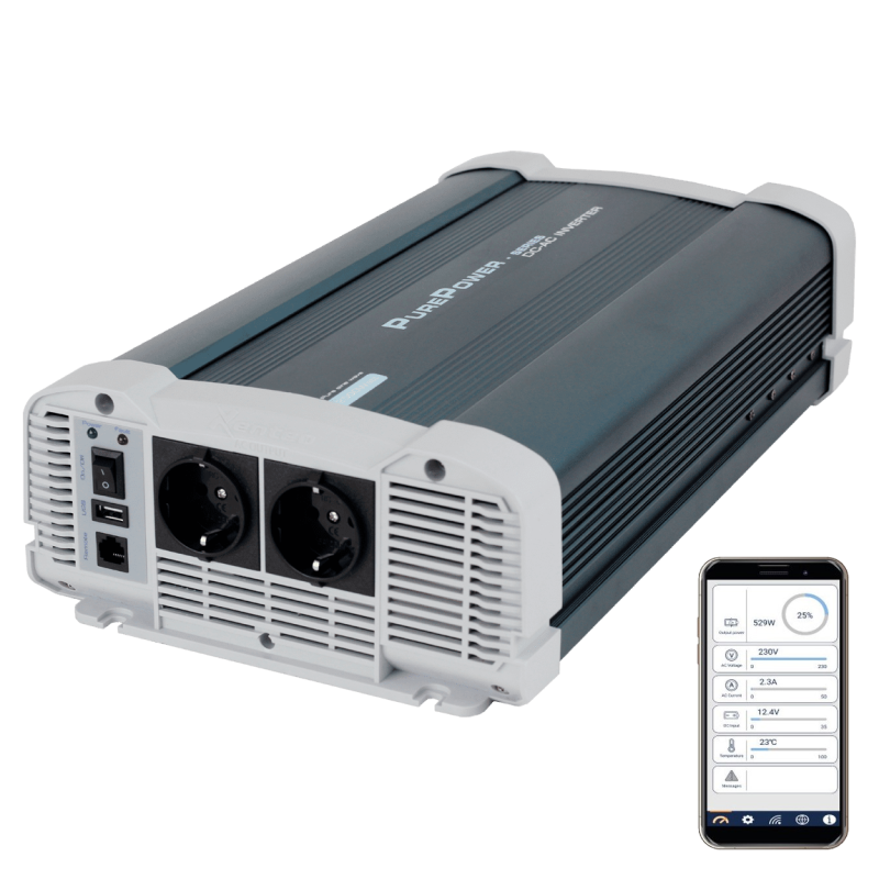 GIANDEL 2000 W zuivere sinus omvormer, DC 12 V naar AC 230 V, spanningsomvormer compatibel met LiFePO4-batterij, Power Inverter met 2 x 2,4 A USB en afstandsbediening en LCD-display voor