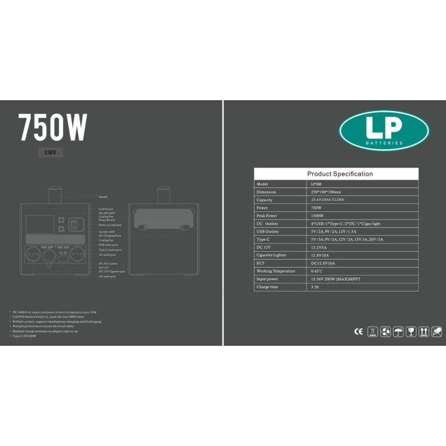 LP Energy Draagbare stroomgenerator ESS 500 Wh