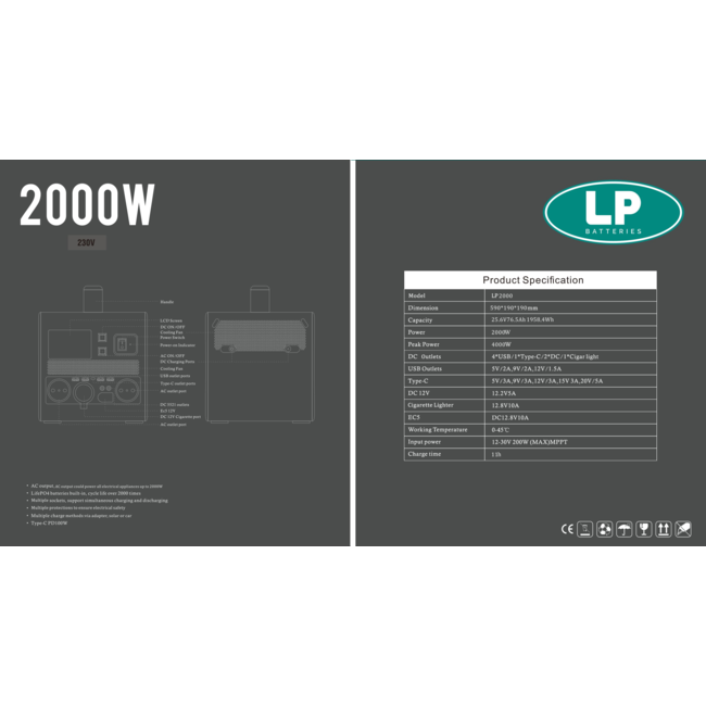 LP Energy Draagbare stroomgenerator ESS 2000 Wh