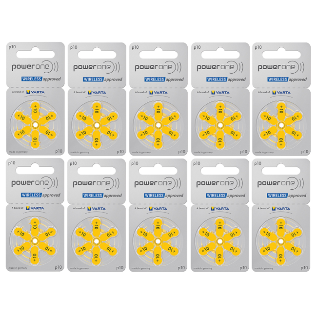 PowerOne Hoorapparaat batterij P10 geel (60 stuks)