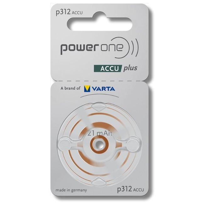 PowerOne 2 stuks P312 Bruin PowerOne oplaadbare hoorbatterijen accuplus Ni-MH