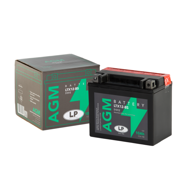 Landport (LP) LTX12-BS 12 volt 10,0 ah AGM motor accu (51012 - YTX12-BS)