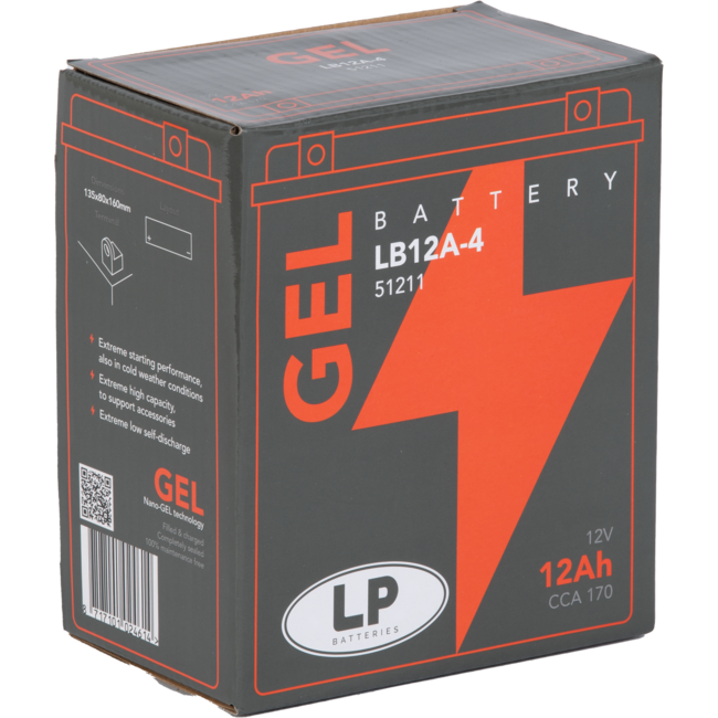 Landport (LP) LB12A-4 motor GEL accu 12 volt 12,0 ah (51211 - GB12A-A)