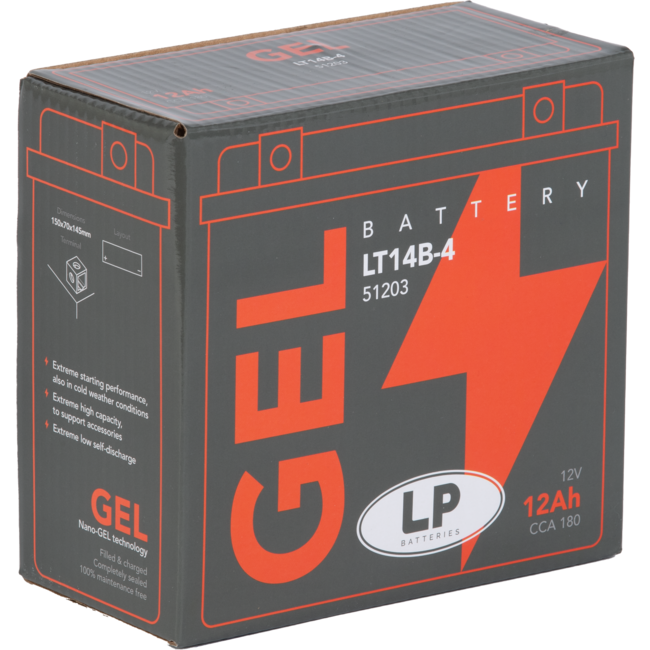 Landport (LP) LT14B-4 motor GEL accu 12 volt 12,0 ah (51203 - GT14B-4)
