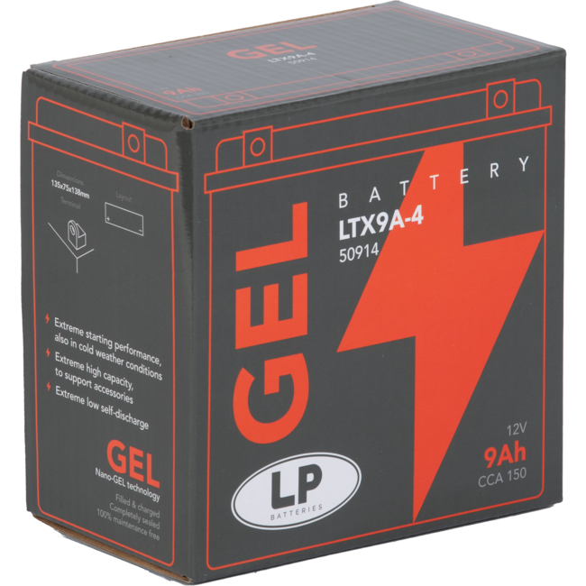 Landport (LP) LTX9A-4 motor GEL accu 12 volt 9 ah (50914 - GB9B)