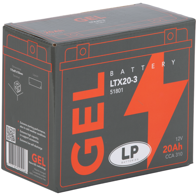 Landport (LP) LTX20-3 motor GEL accu 12 volt 20,0 ah (51801 - GTX20-3)
