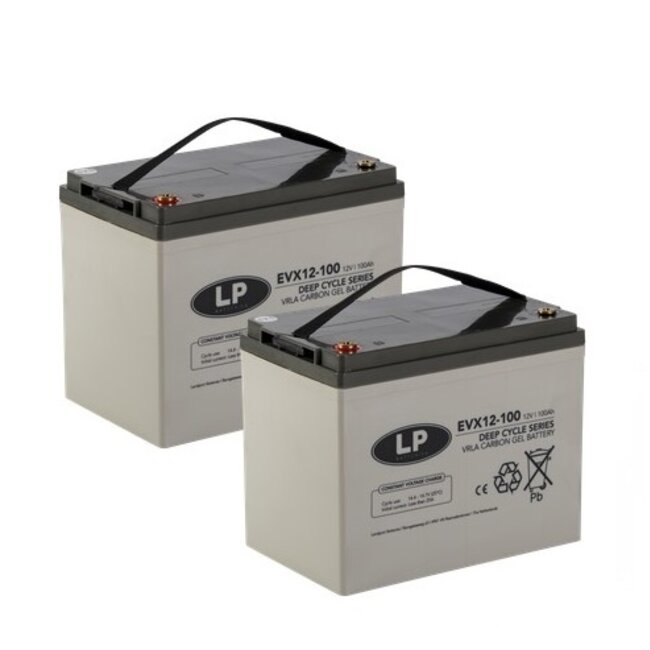 Landport (LP) 2x EVX12-100 accu's 12 volt 100 ah + IMPULS II acculader 24v 8A