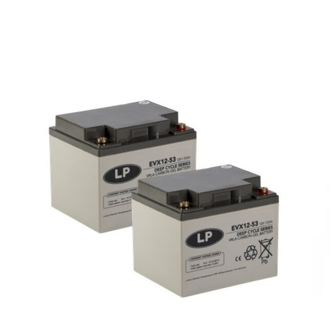 Landport (LP) 2x EVX12-53 accu's 12 volt 53 ah + IMPULS II acculader 24v 6A
