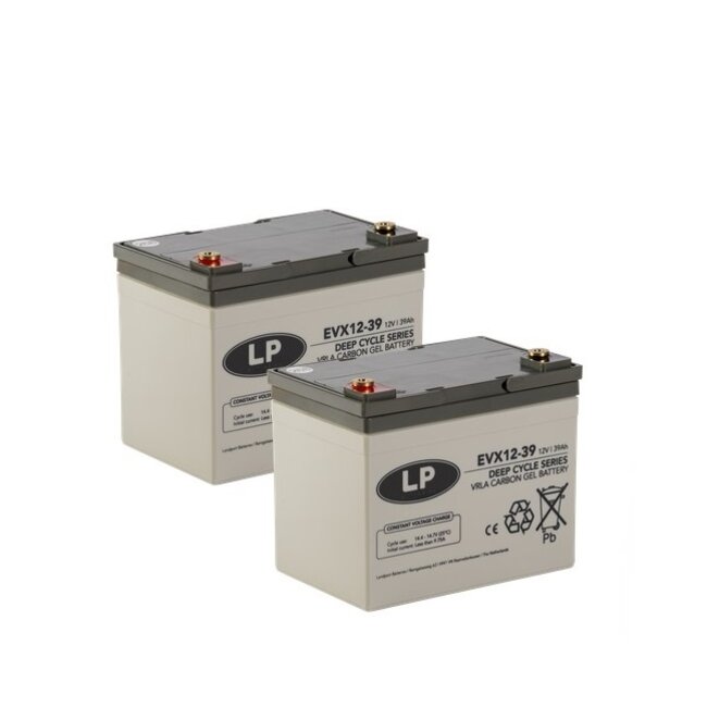 Landport (LP) 2x EVX12-39 accu's 12 volt 39 ah + IMPULS II acculader 24v 6A