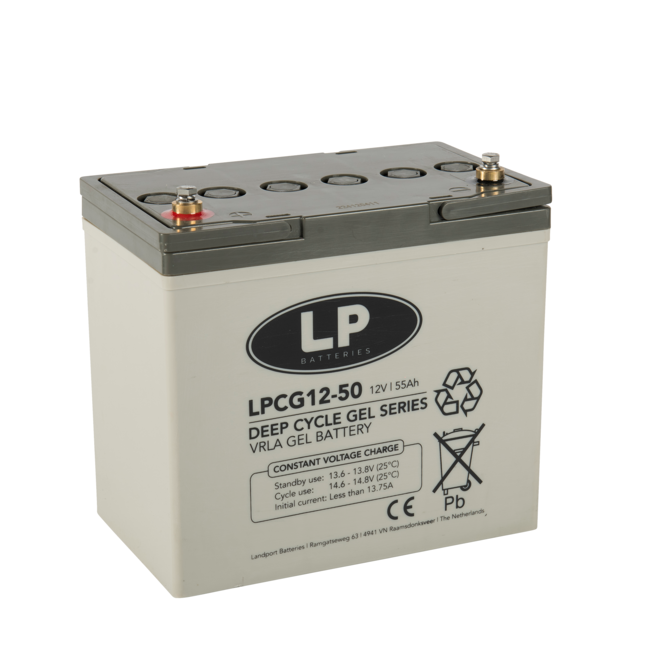 Landport (LP) 2x LPCG12-50 accu's 12 volt 50 ah + IMPULS II acculader 24v 6A