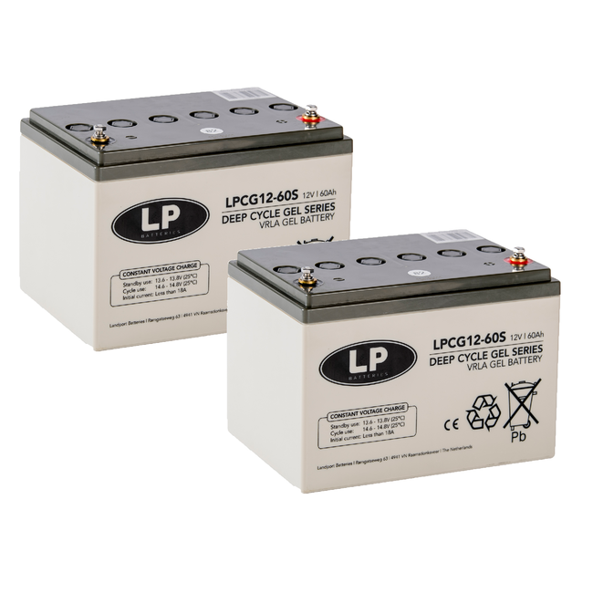 Landport (LP) 2x LPCG12-60 accu's 12 volt 60 ah + 6a Impuls II acculader