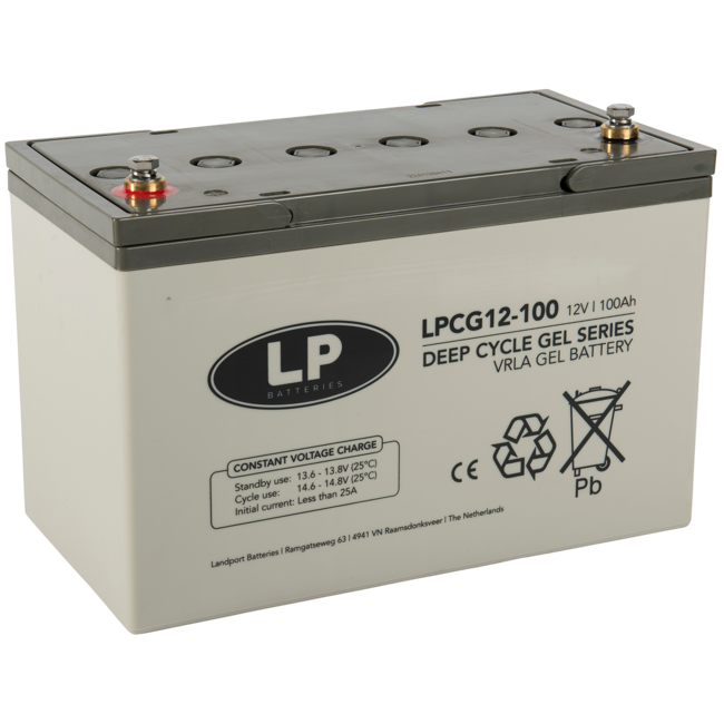 Landport (LP) 2x LPCG12-100 accu's 12 volt 100 ah + IMPULS II acculader 24v 11A
