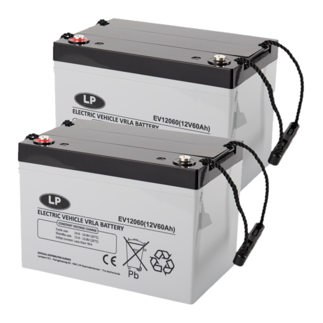 Landport (LP) 2x EV12-60 accu's 12 volt 60 ah + IMPULS II acculader 24v 6A
