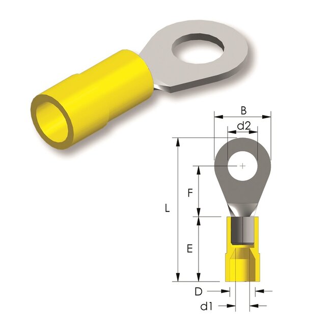 Tirex automotive Ringkabelschoen M6 GEEL geïsoleerd met oog