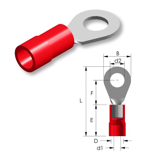 Tirex automotive Ringkabelschoen M8 ROOD geïsoleerd met oog
