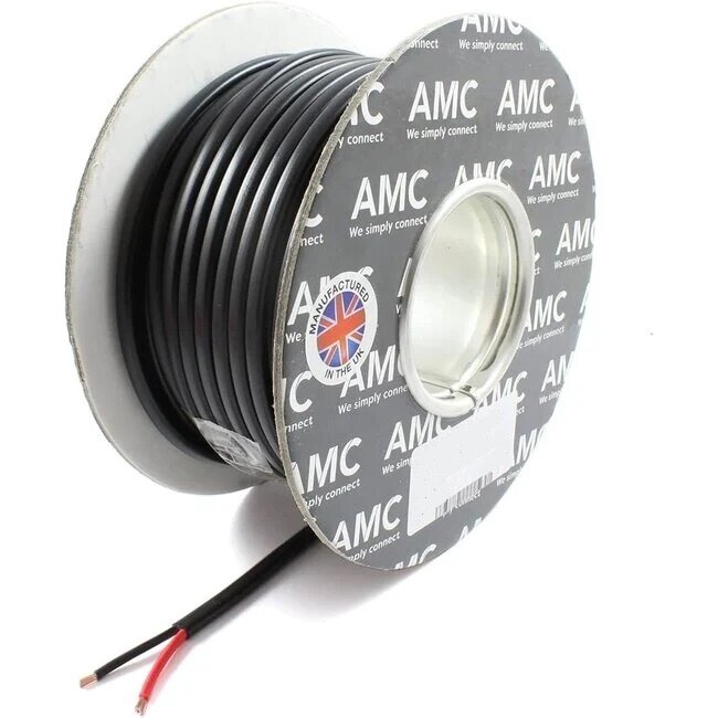 AMC Platte PVC kabel 30 meter - ZWART - 2 x 1,50 mm² met rood/zwarte ader