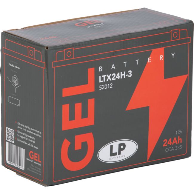 Landport (LP) LTX24H-3 motor GEL accu 12 volt 24,0 ah (52012 - G50N18LA2)